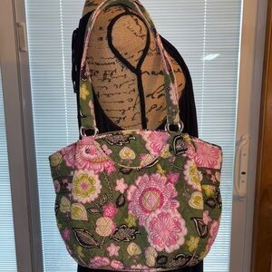 Vera Bradley Green and Pink Floral Shoulder Bag
